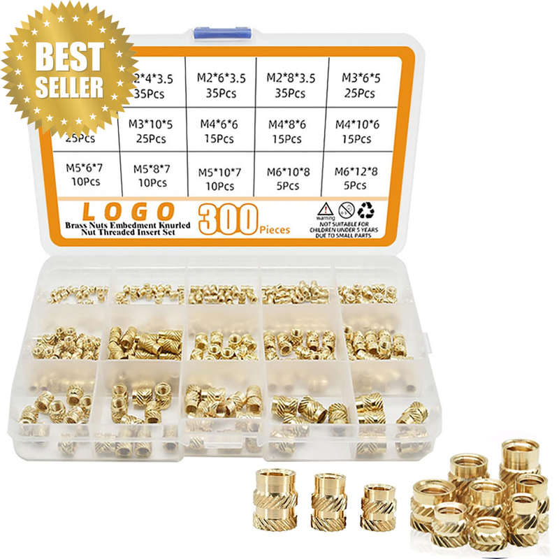 300Pcs Threaded Inserts M2+M3+M4+M5+M6 Assortment Box, 3D Printing Components Br