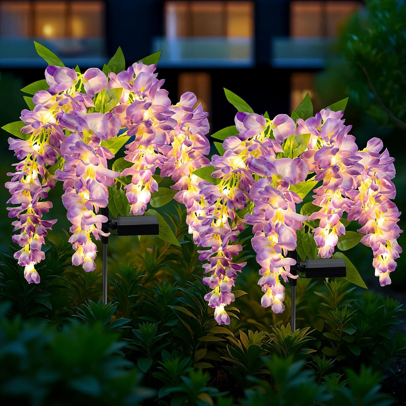 Solar Flower Lights Outdoor Garden, Wisteria Garden Ornaments Outdoor, 2 Packs F