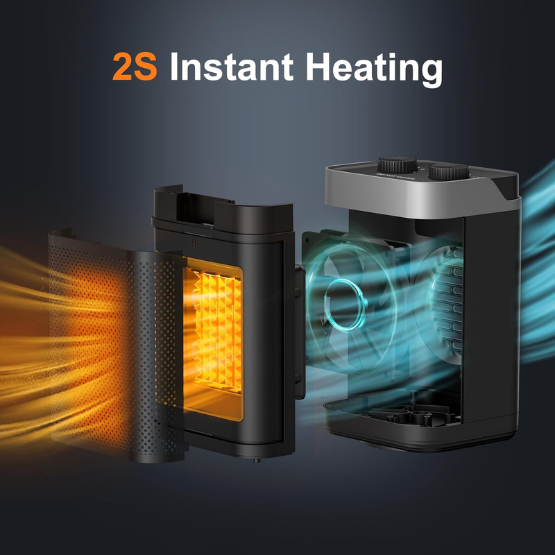Space Heater Indoor, 1500W Portable Heater, 60&deg;Oscillating Electric Heater for B