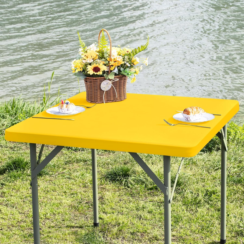 Card Table Covers Fitted Square Elastic Tablecloth, Yellow 36X36 In