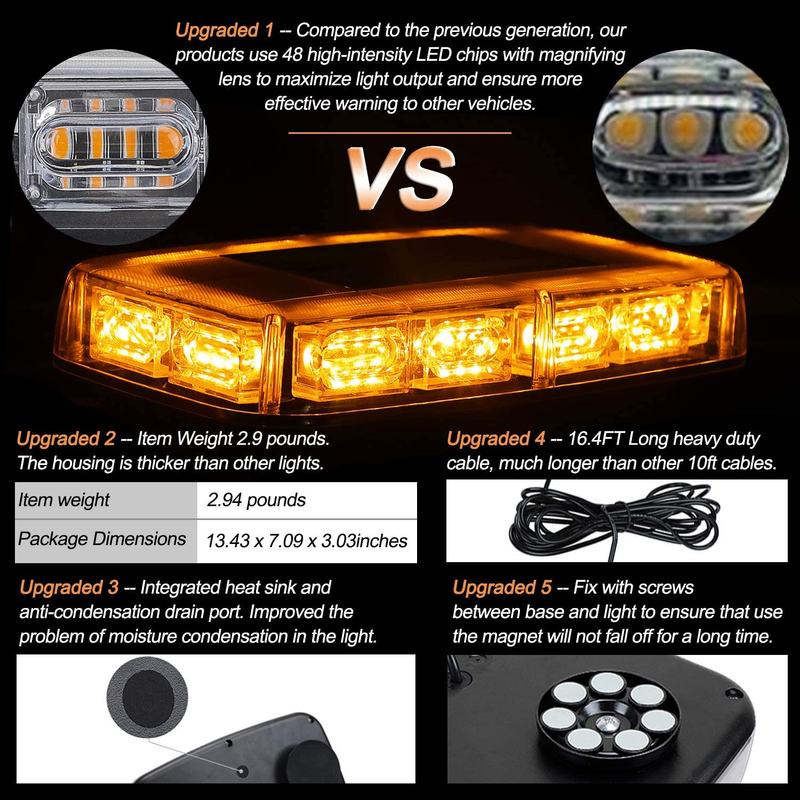 [Upgraded 5]  48LED Roof Top Strobe Lights, High Visibility Emergency Safety War