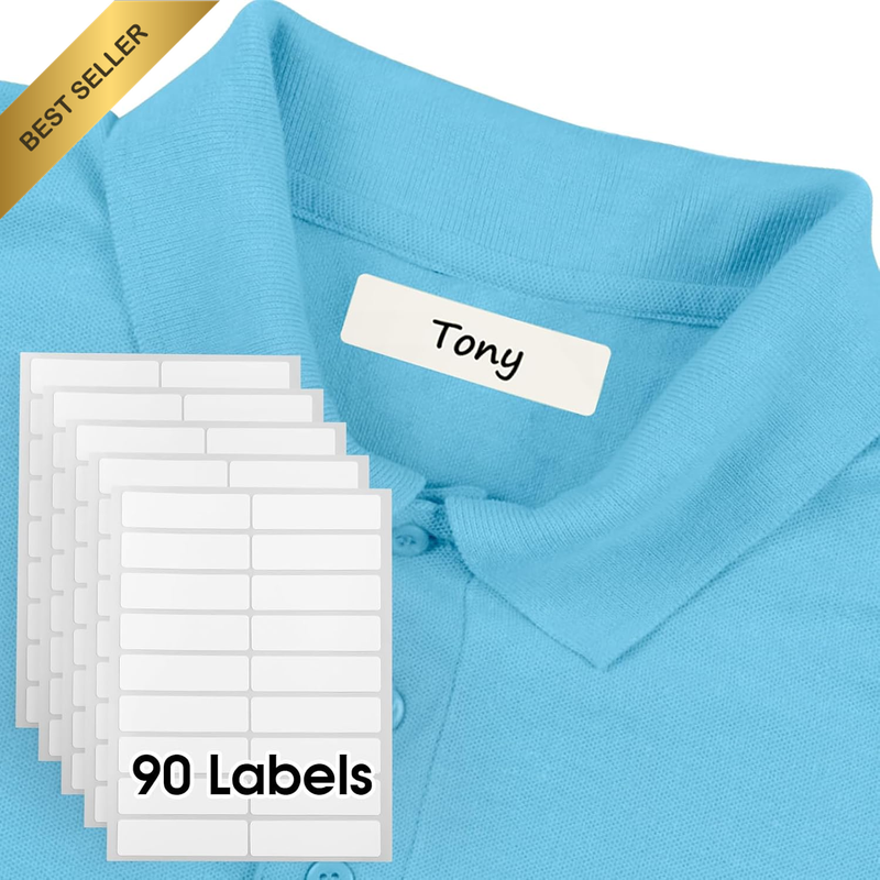 90 Pcs Kids No-Iron Clothing Labels, 0.5X1.75 Inch Self-Stick Fabric Tags, Washe