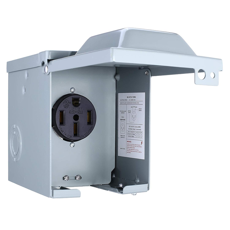 50 Amp 125/250 Volt RV Power Outlet Box, Enclosed Lockable Weatherproof Outdoor 