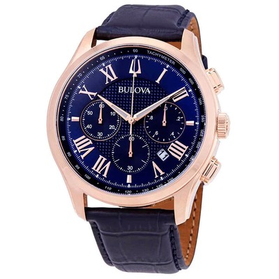 Pre-owned Bulova Wilton Rose Gold-tone Leather Chronograph Mens Watch 97b170