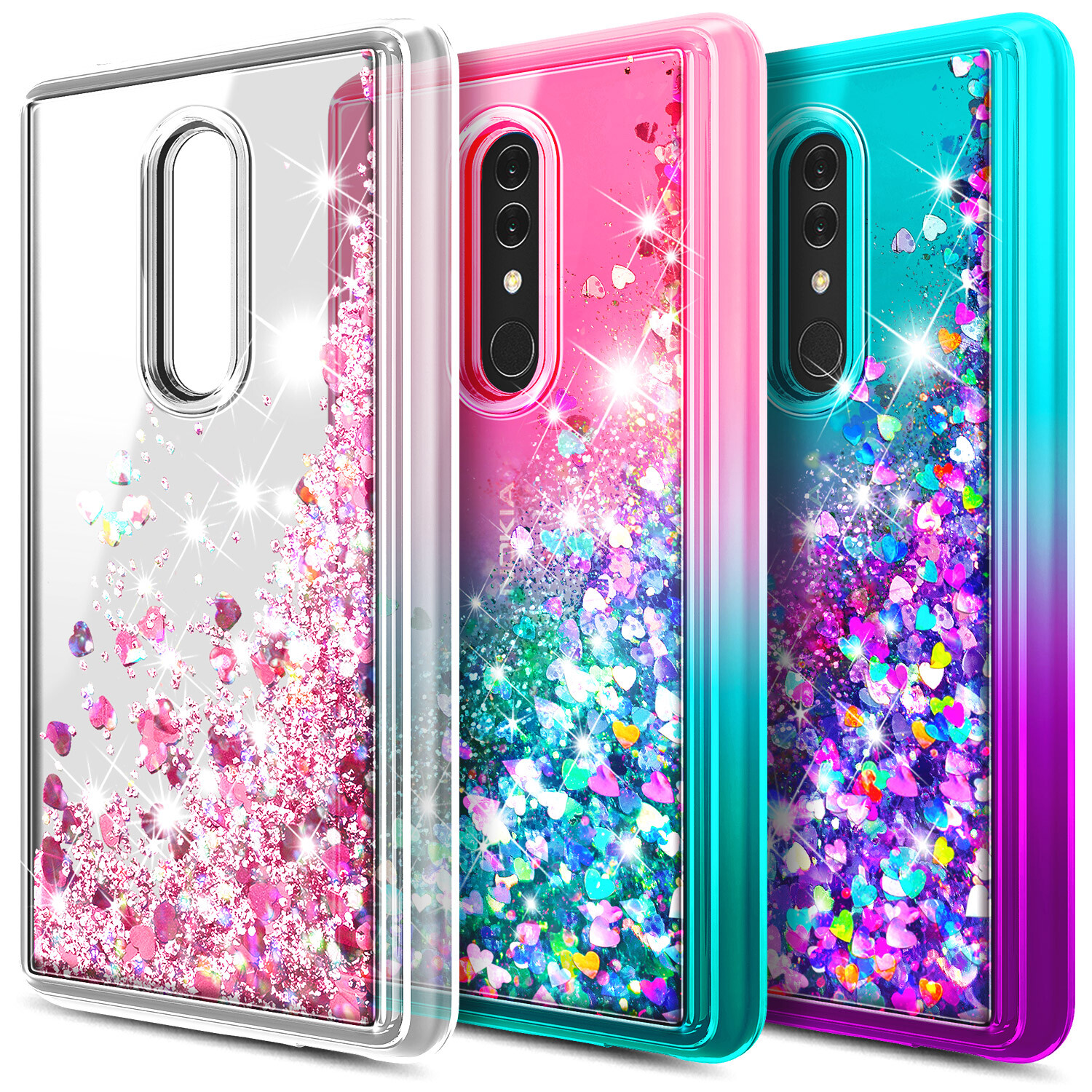 For Alcatel Onyx Case, Liquid Glitter Phone Cover + Tempered Glass