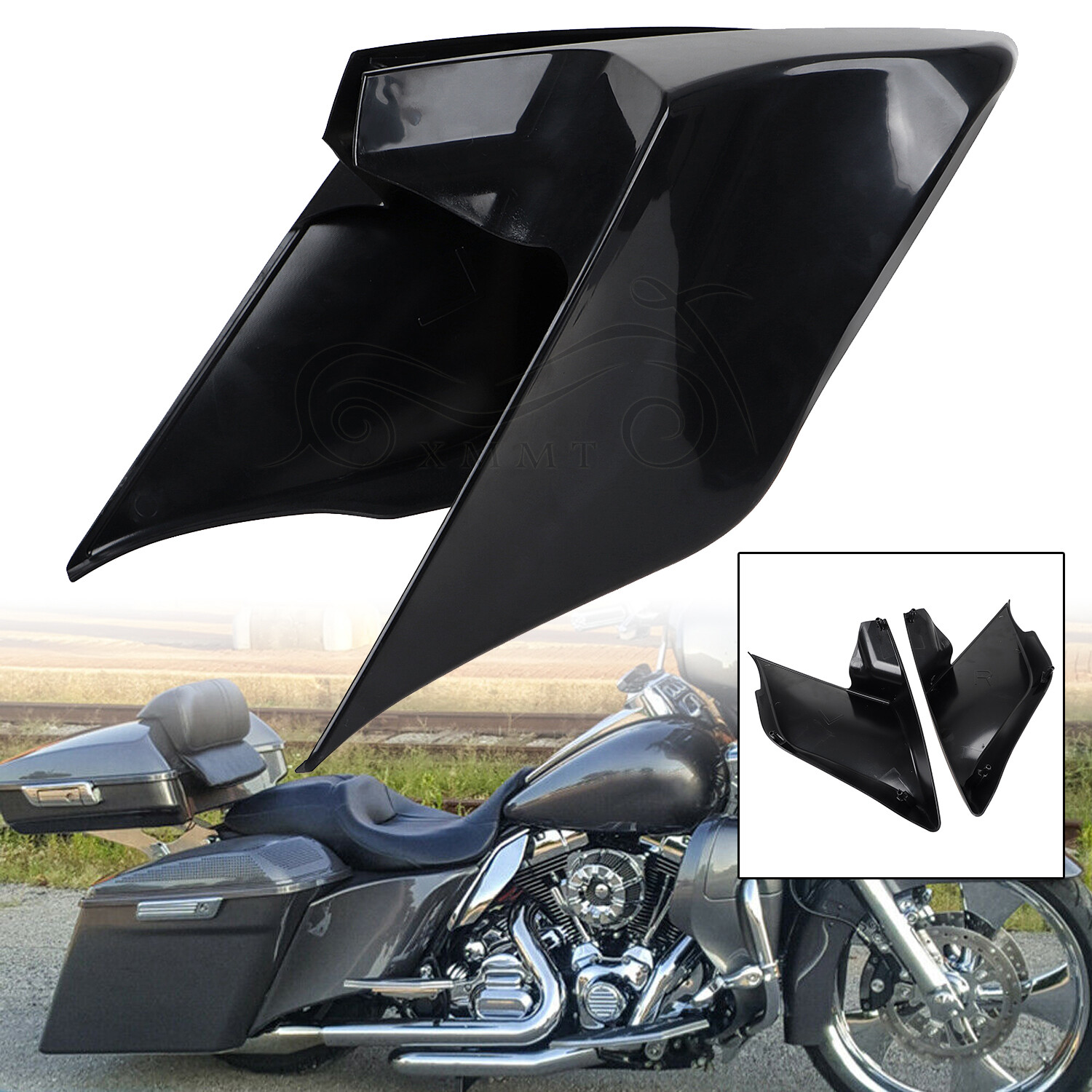 Unpainted Black Stretched Extended Side Cover Panel For