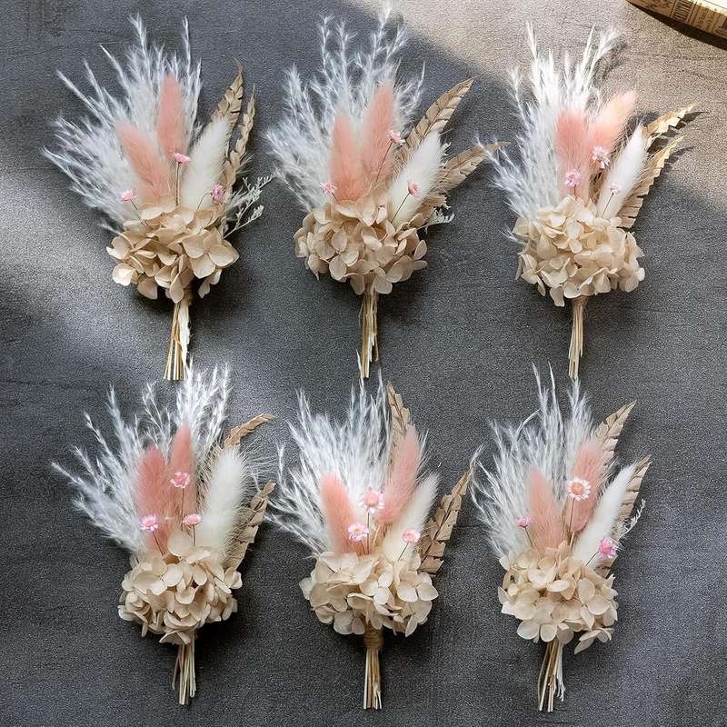 Miniature Dried Flower Bouquet (Pack of 6), Small Dried Pampas Grass, Small Drie