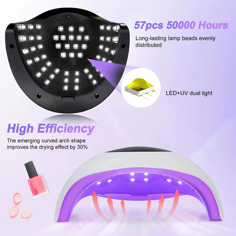UV Nail Lamp 220W, UV Light for Gel Nails with 57pcs Lamp Beads, Professional LE