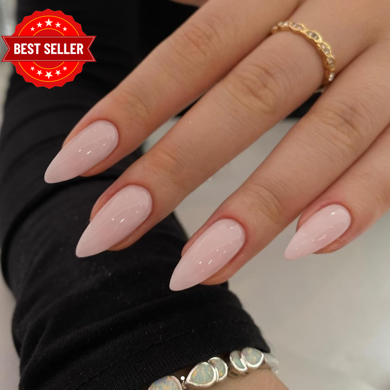 Dusty Pink False Nails Almond Medium, Gel Press on Nails Almond Solid Color Full
