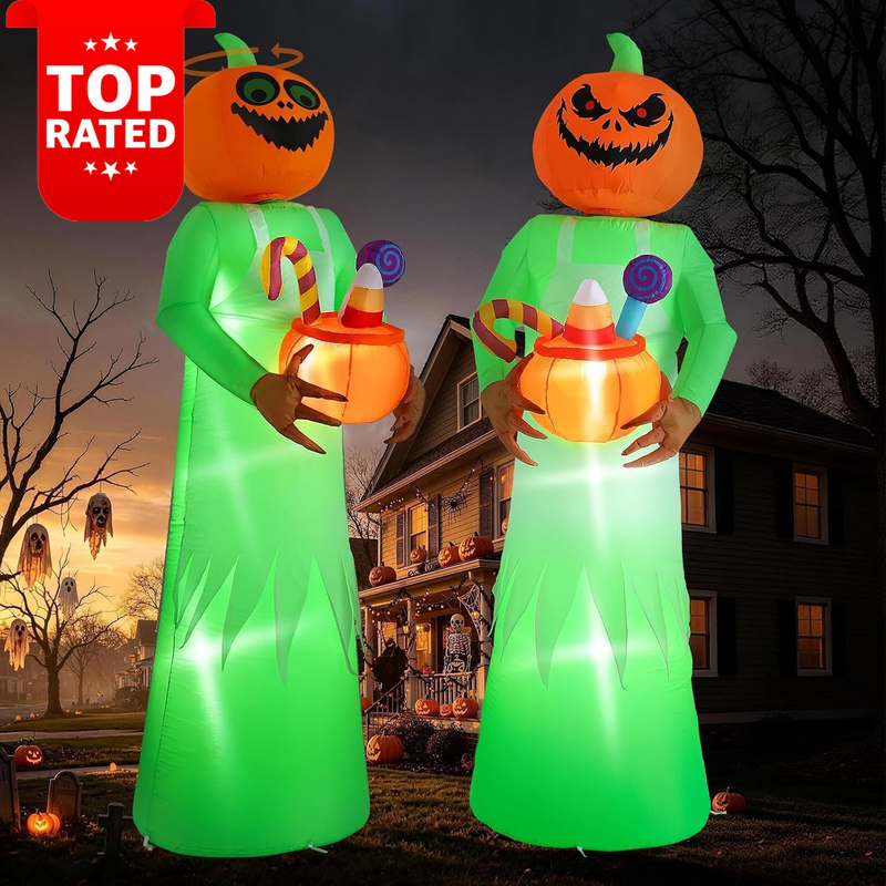 3M Inflatable Pumpkin Chef Halloween Decoration Dual Face LED Rotating 4ft