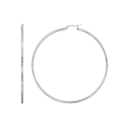 Серьги-кольца с рельефной текстурой из чистого серебра (2x50 мм)