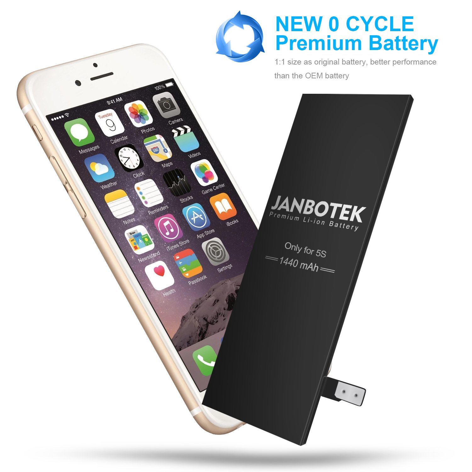 JANBOTEK Replacement Battery Compatible with iPhone 5S or 5C - Repair Kit with T