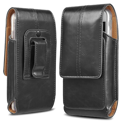 Business Men Vertical Leather Cell Phone Pouch Case Holster Belt Loop Holder US