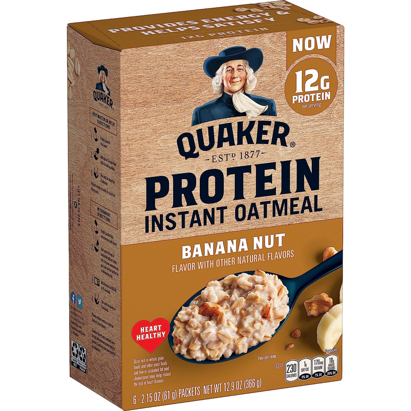 Quaker, Protein Instant Oatmeal, Banana Nut, 12.9 Oz, 6 Count (Pack of 1)