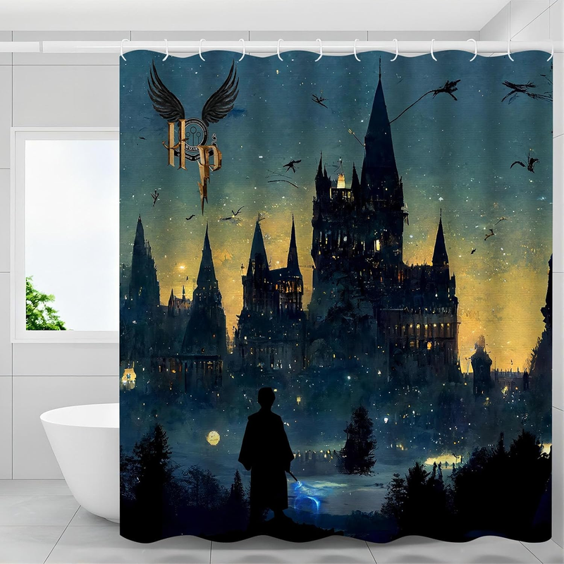 Halloween Castle Shower Curtain for Bathroom Women Men Waterproof Shower Curtain with 12 Hooks for Hotel Home Decor Durable Washable Bath Accessories 72X72 Inch
