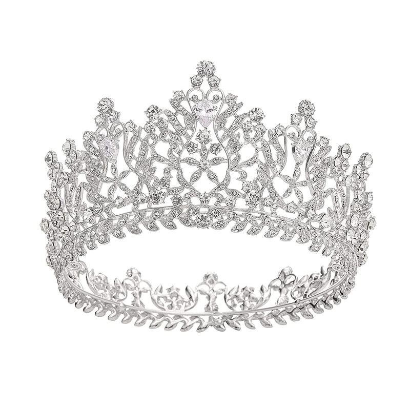 Full round Queen Crowns for Women, Silver Princess Crowns an