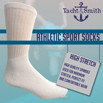 Pre-owned Yacht & Smith 240 Pk Mens Wholesale Bulk Cotton Socks,sport Socks 8-12 (white)-mens Crew Socks