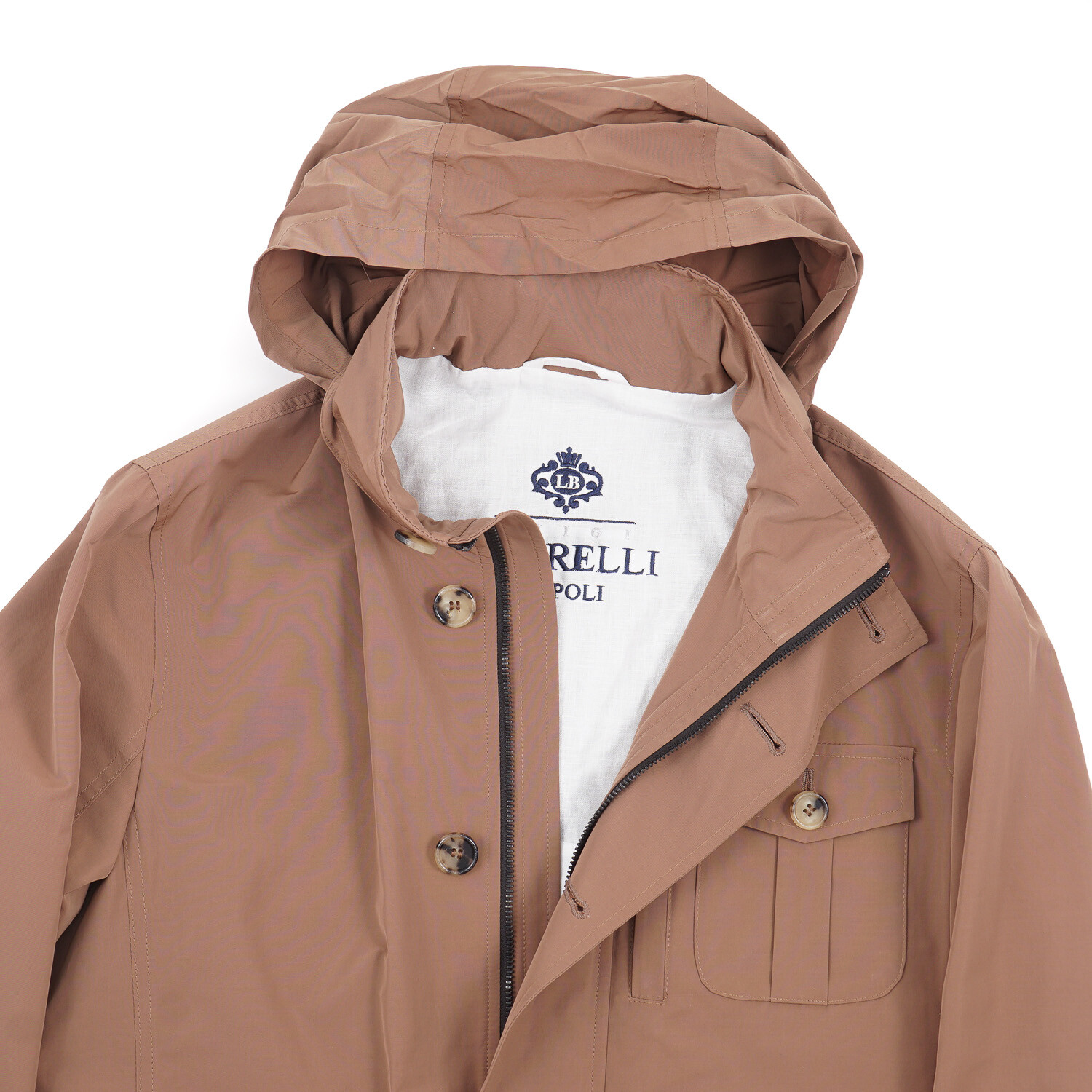 Pre-owned Luigi Borrelli Dark Tan Weather-repellent Field Jacket With Hood M (eu50) In Brown