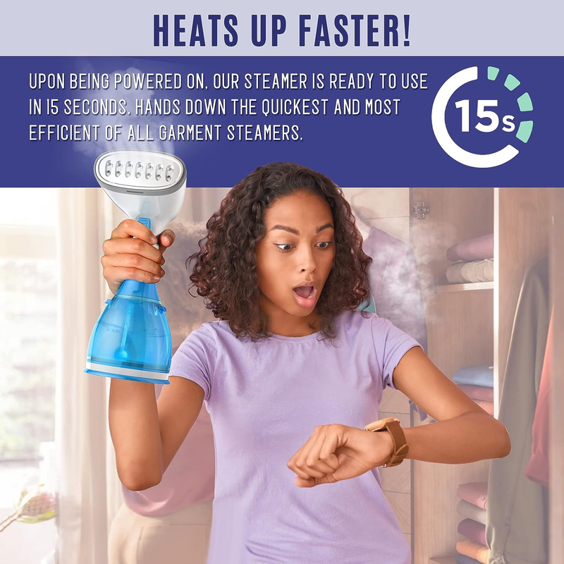 Portable Fabric Steamer Handheld 15 Seconds Fast-Heat 1500W Powerful Garment