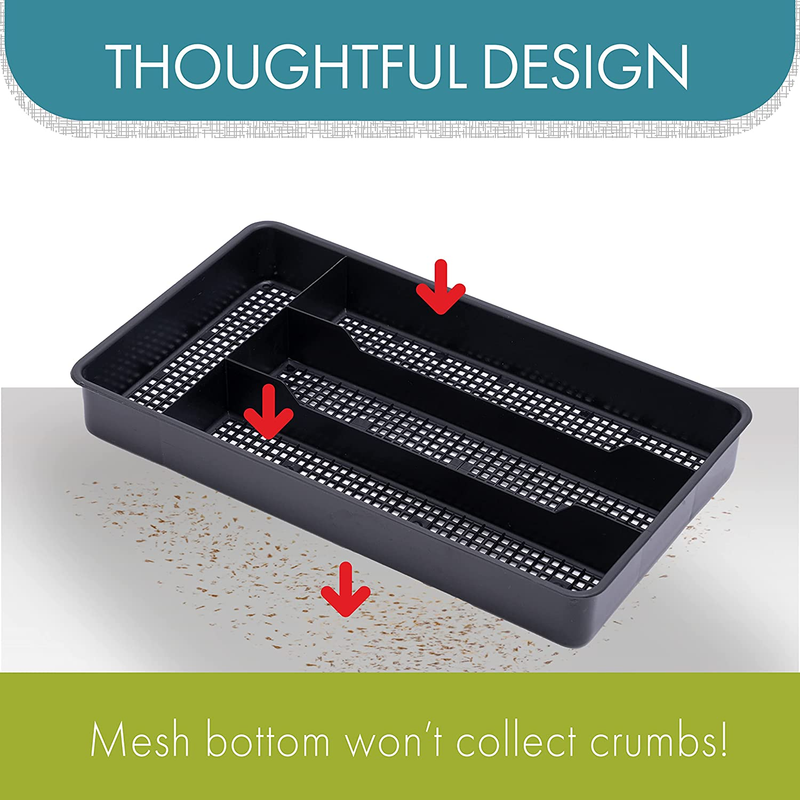 Small Silverware Utensil Cutlery Organizer Holder Tray for Narrow Drawers Black