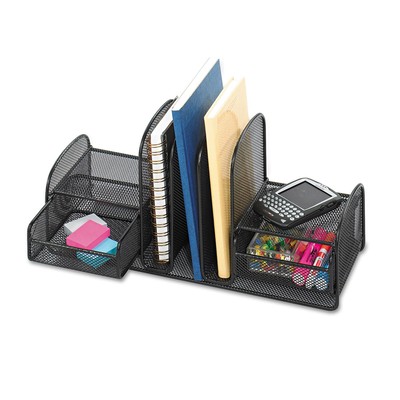 Safco Onyx Mesh Desk Organizer Three Sections/Two Baskets 17 x 6 3/4 x 7 3/4