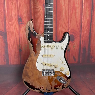 Aged Sunburst ST Electric Guitar Relic Alder Body Tremolo Bridge Fast Shipping