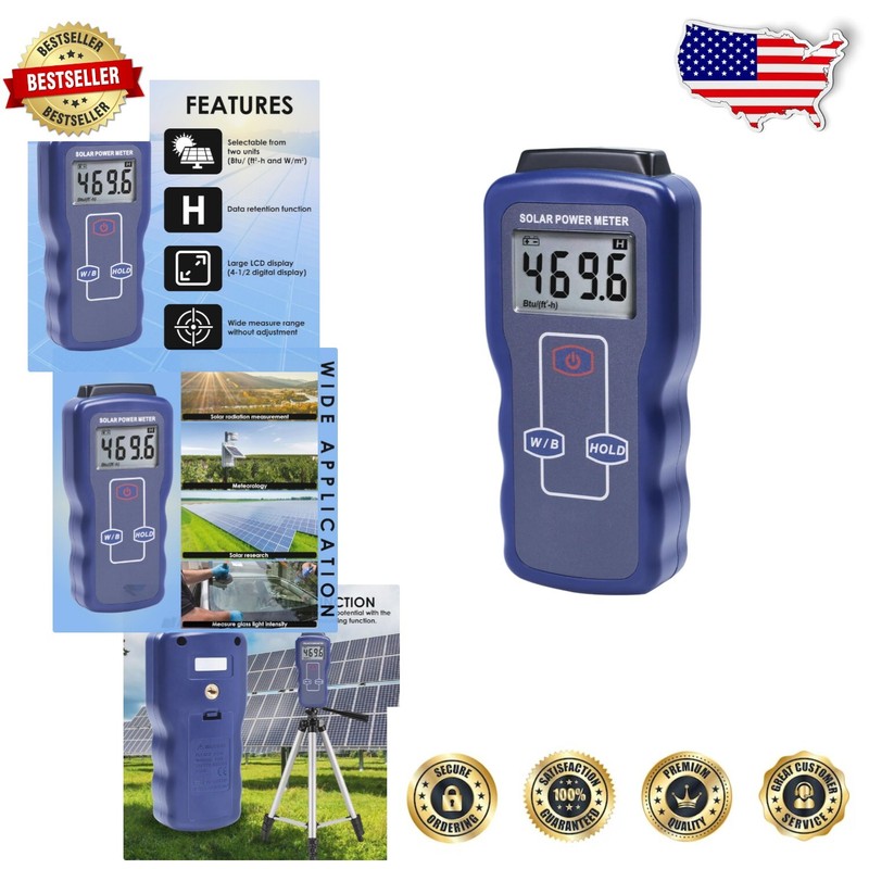 Large LCD Solar Power Meter with Data Hold - Ideal