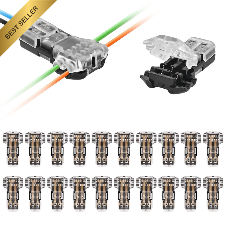 T Tap Wire Connectors - 20 Pack Solderless 3 Way 2 Pin Low Voltage Quick Splice