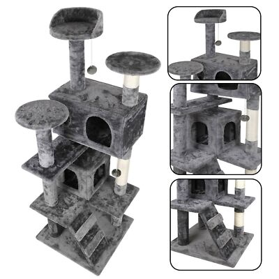  53'' Grey/Beige/Blue/Brown Cat Tree Tower Activity Center Playing House Condo