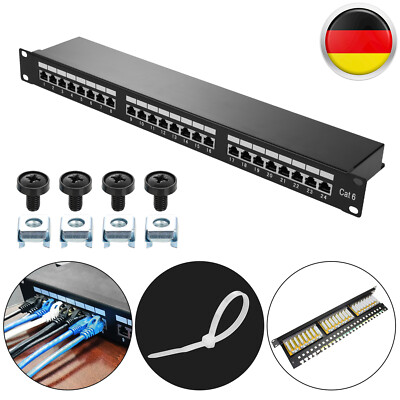 CAT6 PATCHPANEL 24 PORT NETZWERK VERTEILERFELD GESCHIRMT LSA+ SCHWARZ 19 ZOLL