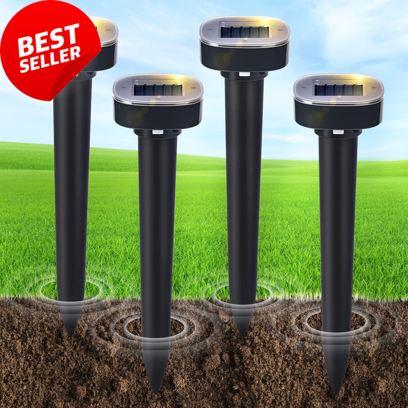 4 Pack Solar Mole Repellent Ultrasonic Gopher Snake Deterrent IP65 Yard