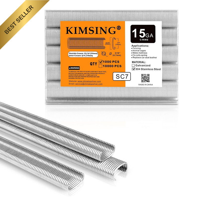 KIMSING SC7 15GA 304SS Hog Ring Staples for Fencing，1000Pcs/Pack | 3/4" Crown, F