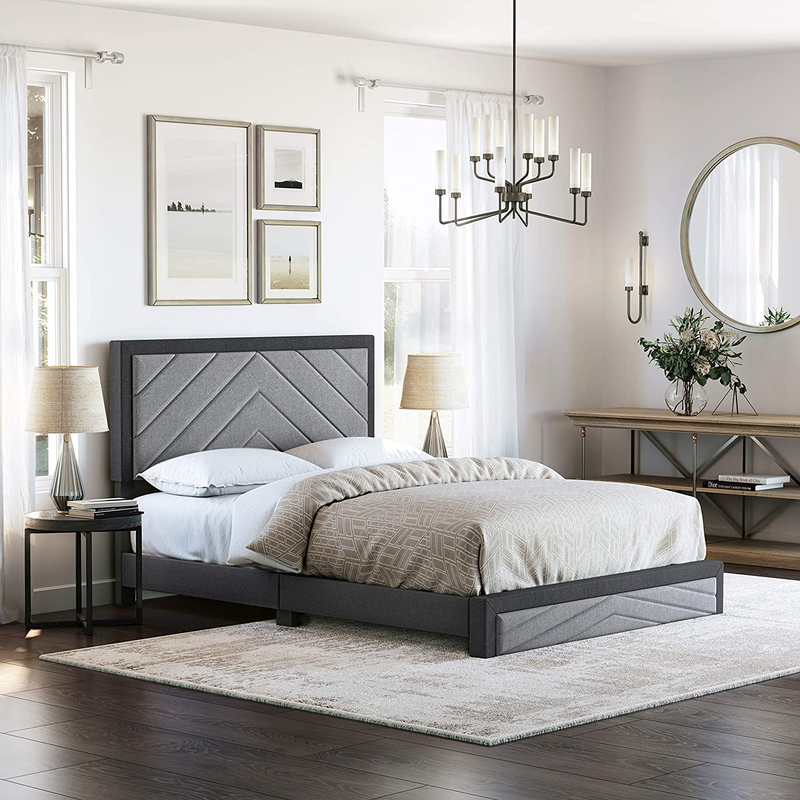 Barcelona Upholstered Platform Bed with Headboard and Durable Mattress Foundatio