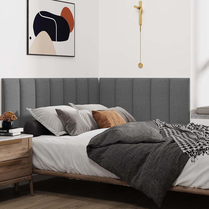 Upholstered Wall Mounted Headboard, 3D Soundproof Wall Panels Peel and Stick Hea