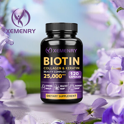 Biotin Collagen & Keratin 25,000mcg - for Hair, Skin, Nails, Bones &Joint 120pcs