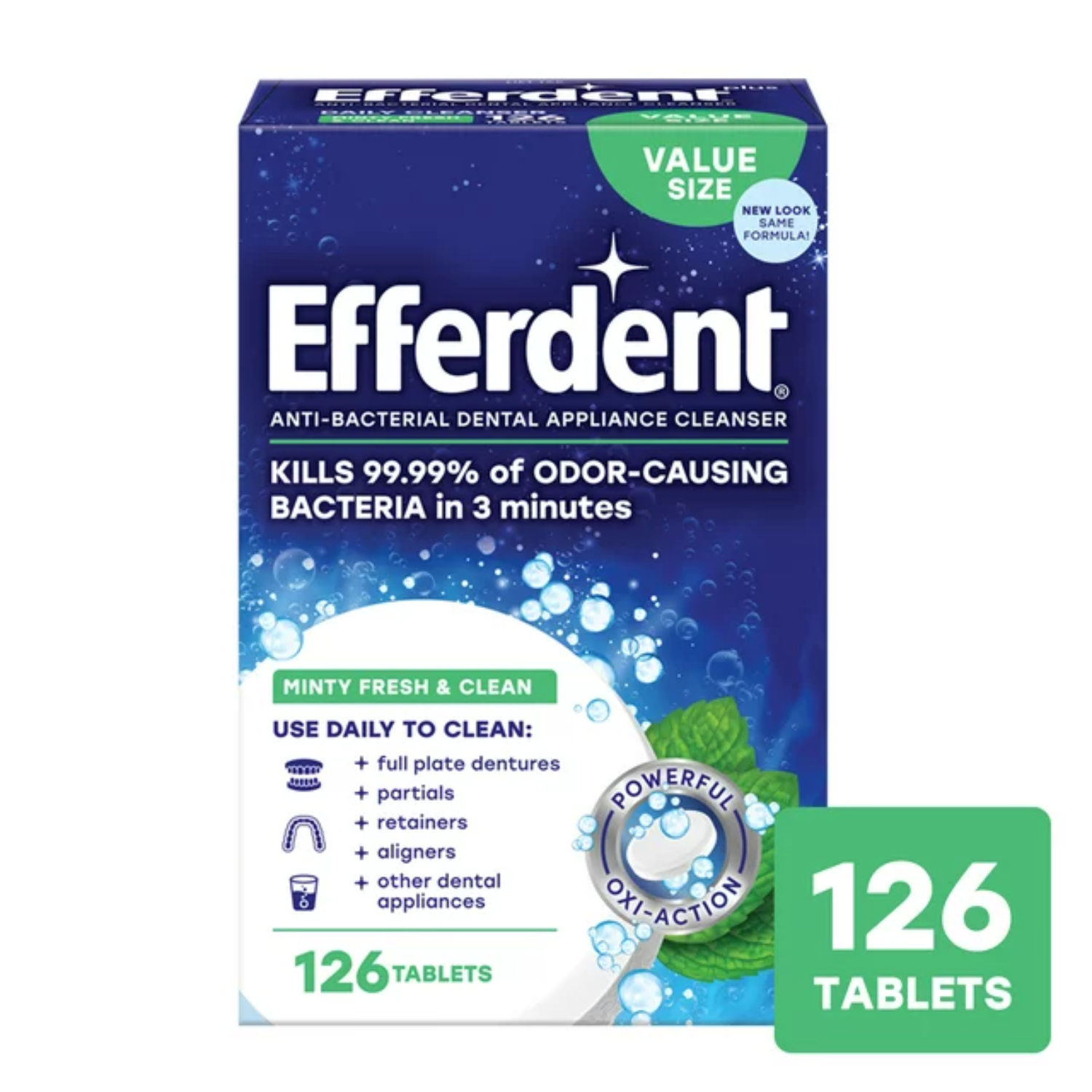 Efferdent Retainer & Denture Cleaner Tablets Minty & Fresh Clean 126 Ct 3 PACK