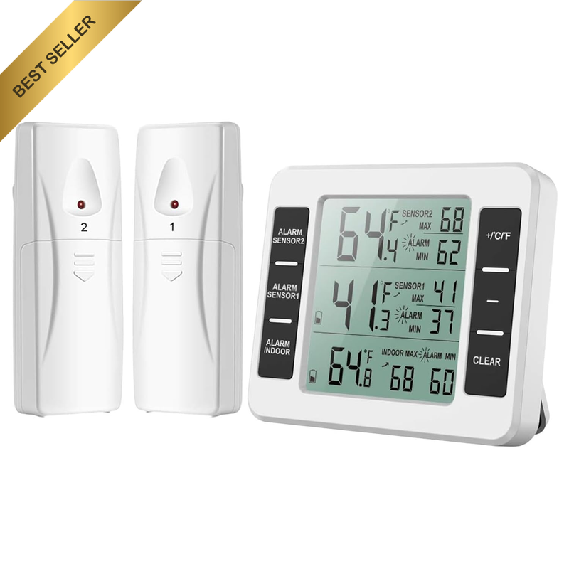 ​​Refrigerator Digital Thermometer Hygrometer, Fridge Thermometer with 2 Sensors