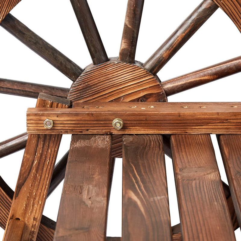 Rustic Wooden Wagon Wheel Bench 3-Person Fir Wood Seat Bench with Backrest for B