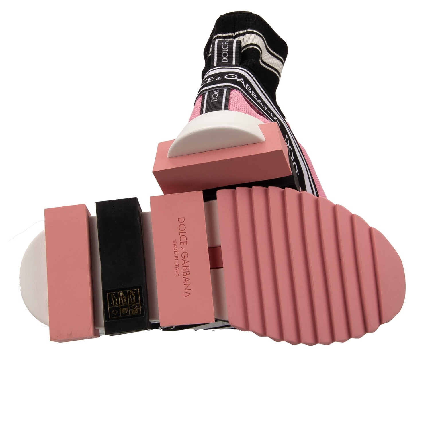 Pre-owned Dolce & Gabbana Dg Queen High Top Sneaker Shoes Sorrento Logo Pink Black 12670