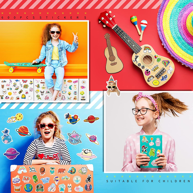 600Pcs Stickers for Kids Water Bottle Vinyl Waterproof Scrapbook Cute Bulk
