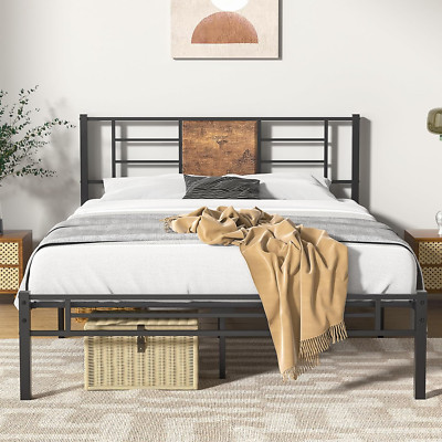 Queen Size Bed Frame with Headboard, Heavy-Duty Platform with Metal Slats Suppor
