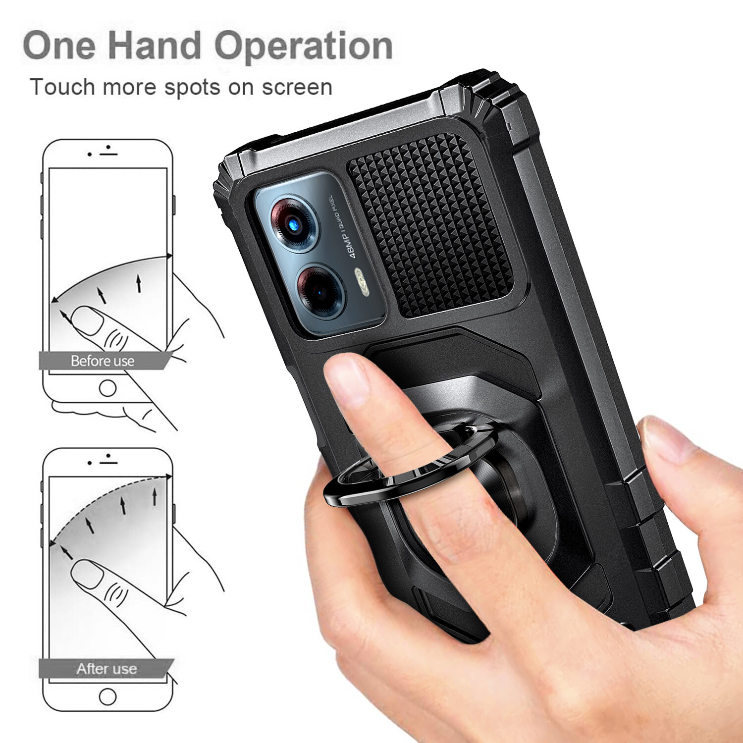 For Motorola Moto G 5G 2023 Case Armor Ring Stand Phone Cover w/ Tempered Glass