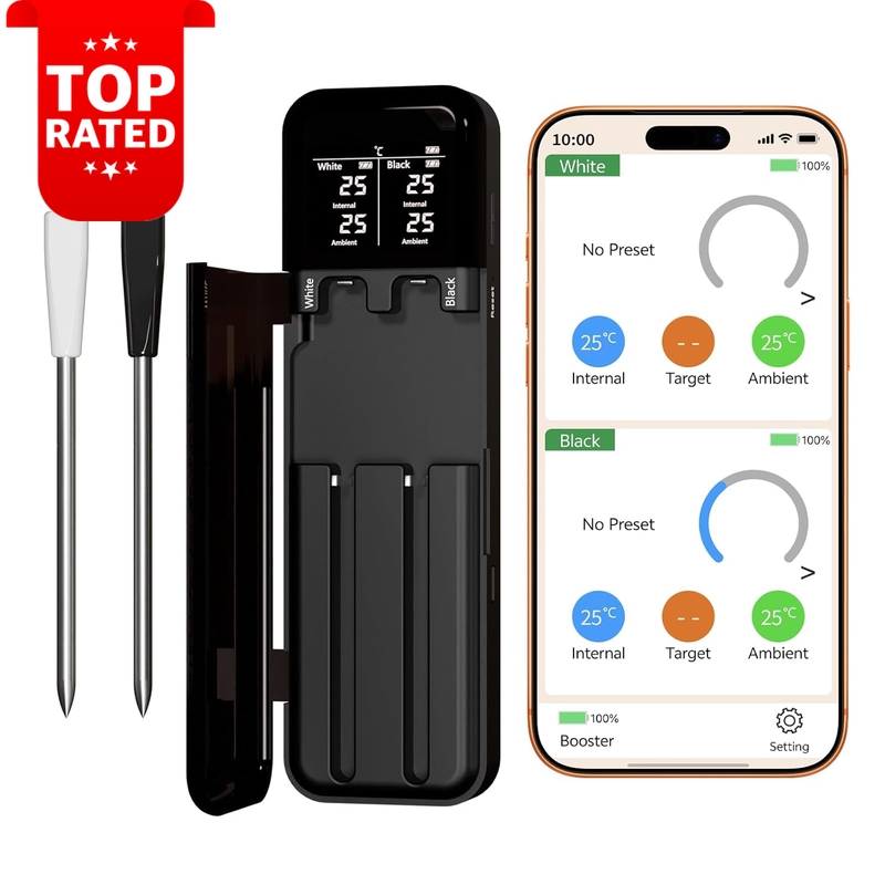 Wireless Bluetooth Meat Thermometer Dual Probe with Smart App Cooking Guide