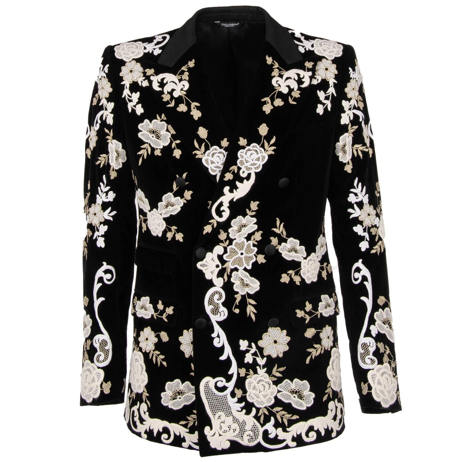 DOLCE & GABBANA Velvet Floral Lace Embroidered Blazer Jacket DOLCE & GABBANA Velvet Floral Lace Embroidered Blazer Jacket