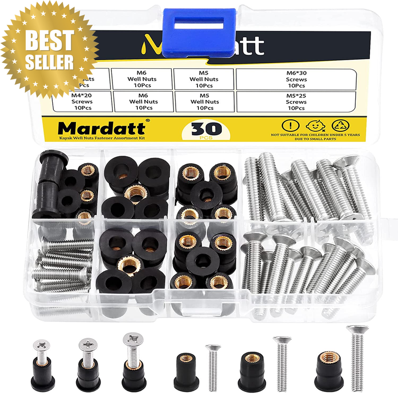 M4 M5 M6 Rubber Well Nut and 304 Stainless Steel Screw Kit, Expansion Brass Nuts