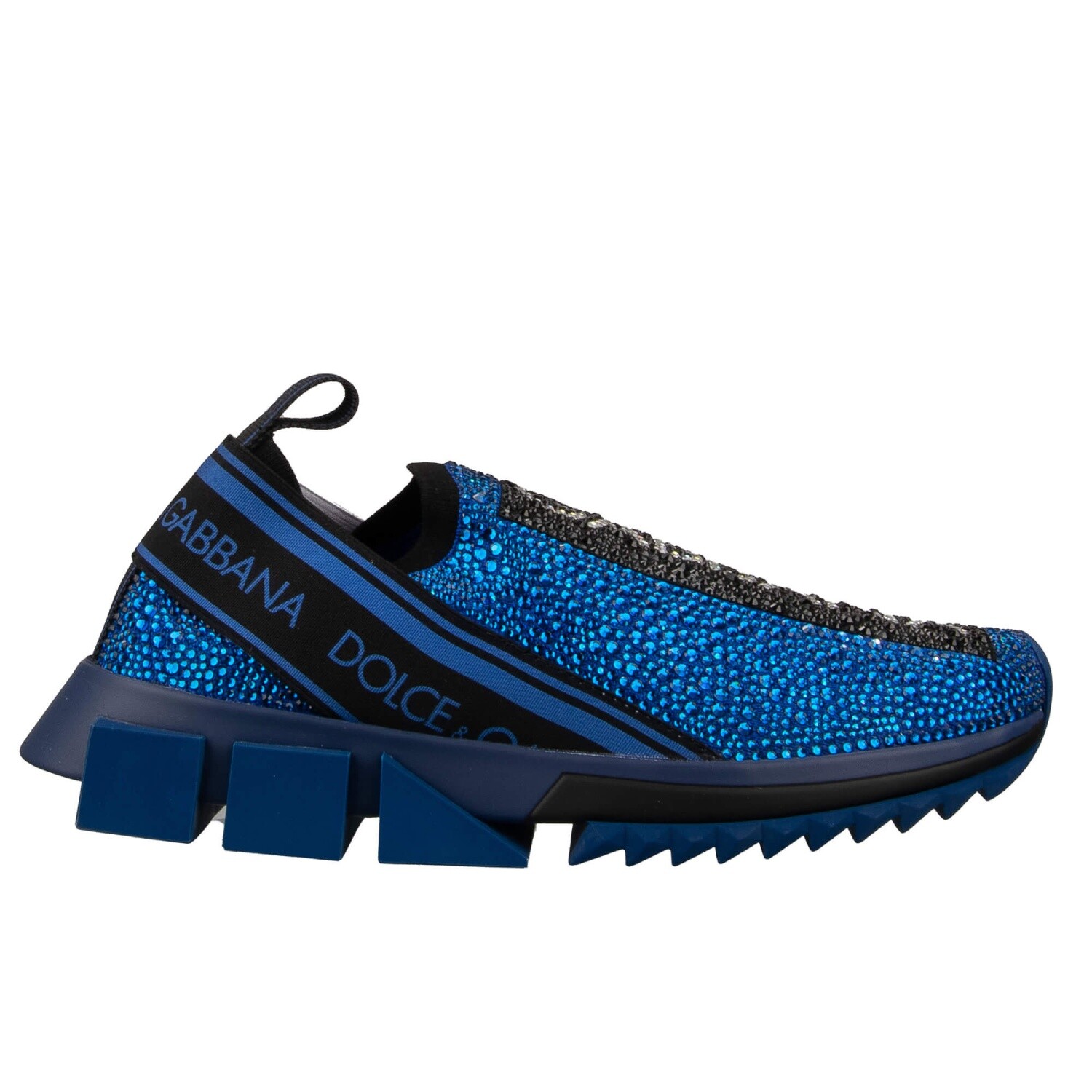 DOLCE & GABBANA DOLCE & GABBANA SORRENTO KRISTALL DG LOGO SLIP-ON SNEAKER SCHUHE BLAU SCHWARZ
