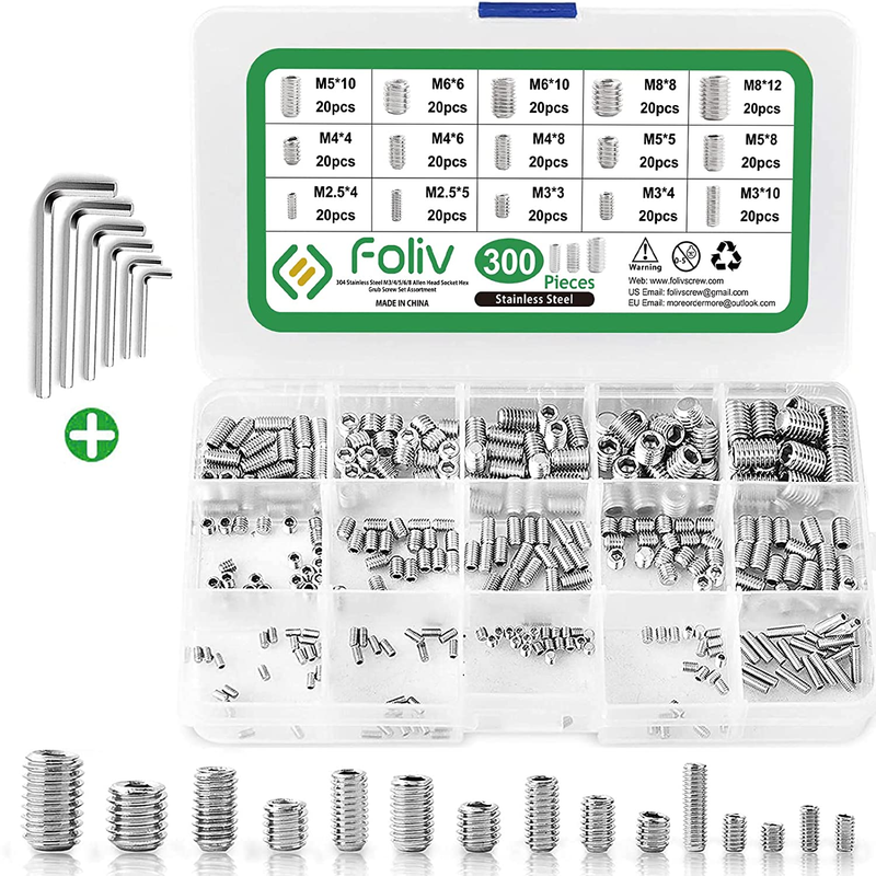 Set Screws 300Pcs Metric Hex Allen Head Socket Set Screw Bolts Assortment Kit