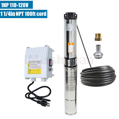 1 HP 4'' Deep Well Submersible Pump 110V 35GPM 207ft Max 100ft Cord w/Control box