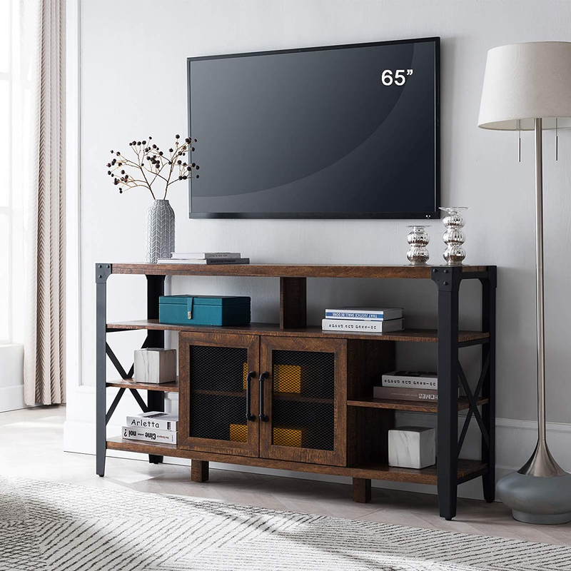 Industrial Entertainment Center Rustic Media Console Cabinet Tall H