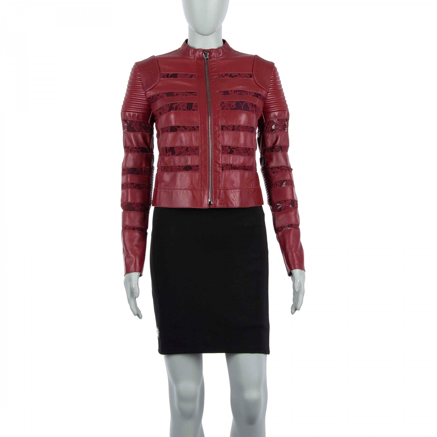 

PHILIPP PLEIN COUTURE Кожаная байкерская куртка с цветочным кружевом PRIORITY Красный  4 07952